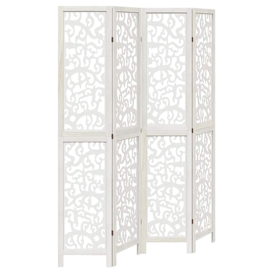 Room Divider 4 Panels White Solid Wood Paulownia