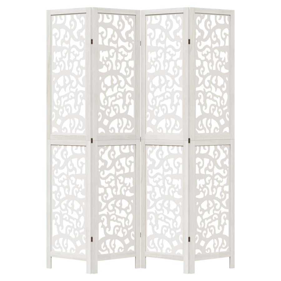 Room Divider 4 Panels White Solid Wood Paulownia