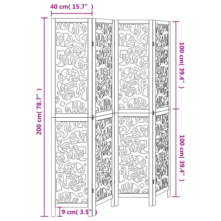 Room Divider 4 Panels White Solid Wood Paulownia