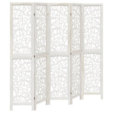 Room Divider 5 Panels White Solid Wood Paulownia - Front View