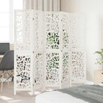 Room Divider 5 Panels White Solid Wood Paulownia