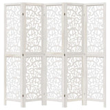 Room Divider 5 Panels White Solid Wood Paulownia