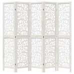 Room Divider 5 Panels White Solid Wood Paulownia