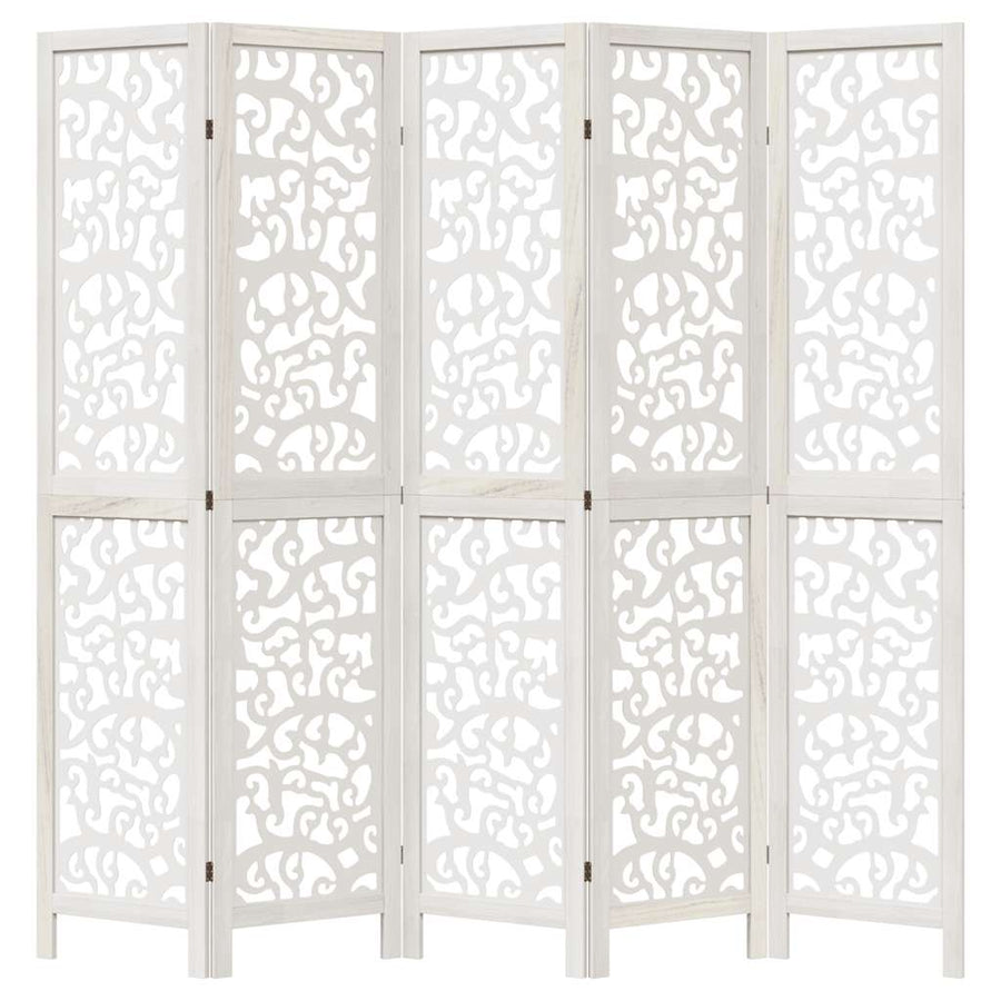 Room Divider 5 Panels White Solid Wood Paulownia