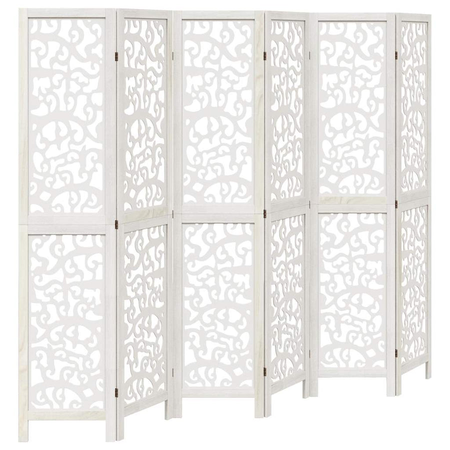 Room Divider 6 Panels White Solid Wood Paulownia