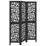 Room Divider 3 Panels Black Solid Wood Paulownia - Front View