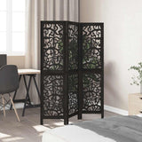 Room Divider 3 Panels Black Solid Wood Paulownia - Side View