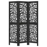 Room Divider 3 Panels Black Solid Wood Paulownia