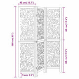 Room Divider 3 Panels Black Solid Wood Paulownia - Low Angle
