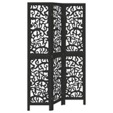 Room Divider 3 Panels Black Solid Wood Paulownia