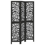 Room Divider 3 Panels Black Solid Wood Paulownia