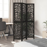 Room Divider 3 Panels Black Solid Wood Paulownia - Side View