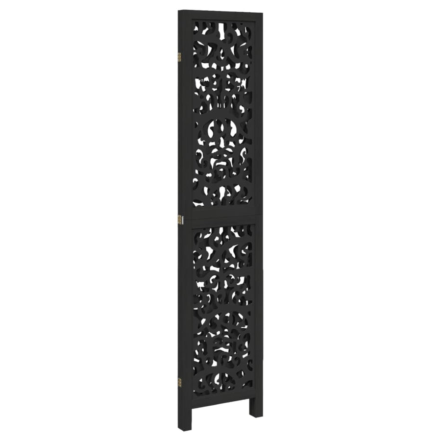 Room Divider 3 Panels Black Solid Wood Paulownia