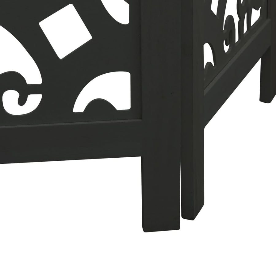 Room Divider 3 Panels Black Solid Wood Paulownia