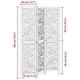 Room Divider 3 Panels Black Solid Wood Paulownia - Low Angle