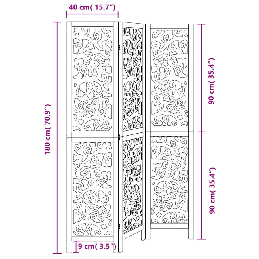 Room Divider 3 Panels Black Solid Wood Paulownia