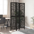 Room Divider 3 Panels Black Solid Wood Paulownia