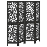 Room Divider 4 Panels Black Solid Wood Paulownia - Front View
