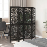 Room Divider 4 Panels Black Solid Wood Paulownia - Side View