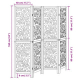 Room Divider 4 Panels Black Solid Wood Paulownia - Low Angle