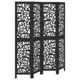 Room Divider 4 Panels Black Solid Wood Paulownia