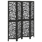 Room Divider 4 Panels Black Solid Wood Paulownia
