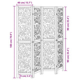 Room Divider 4 Panels Black Solid Wood Paulownia - Low Angle