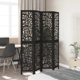 Room Divider 4 Panels Black Solid Wood Paulownia - Side View