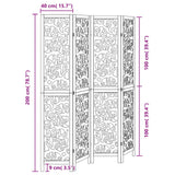 Room Divider 4 Panels Black Solid Wood Paulownia