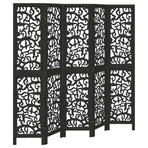 Room Divider 5 Panels Black Solid Wood Paulownia