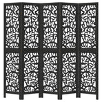 Room Divider 5 Panels Black Solid Wood Paulownia