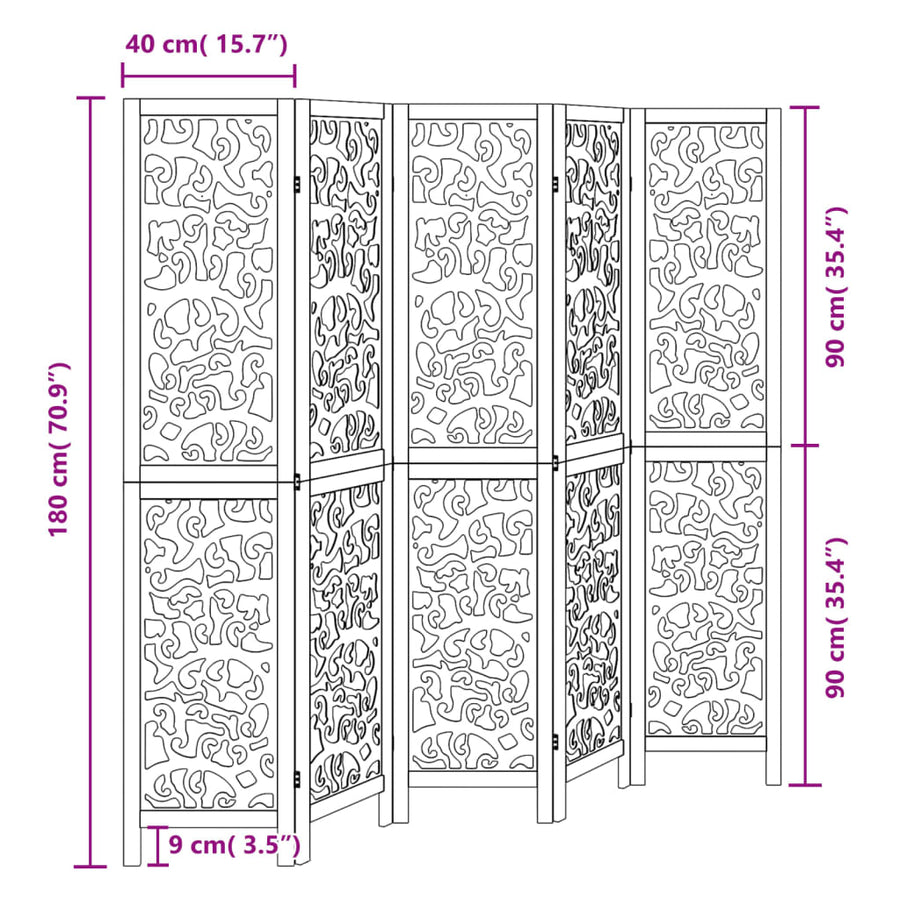 Room Divider 5 Panels Black Solid Wood Paulownia