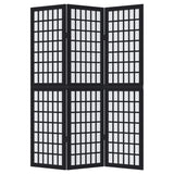 Room Divider 3 Panels Black Solid Wood Paulownia