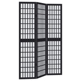 Room Divider 3 Panels Black Solid Wood Paulownia - Front View