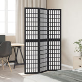 Room Divider 3 Panels Black Solid Wood Paulownia - Side View