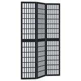 Room Divider 3 Panels Black Solid Wood Paulownia - Front View