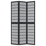 Room Divider 3 Panels Black Solid Wood Paulownia