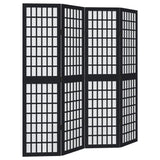 Room Divider 4 Panels Black Solid Wood Paulownia - Front View