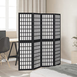 Room Divider 4 Panels Black Solid Wood Paulownia - Side View