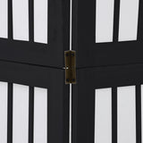 Room Divider 4 Panels Black Solid Wood Paulownia - Close-Up Angle