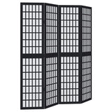 Room Divider 4 Panels Black Solid Wood Paulownia - Front View