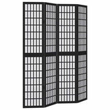 Room Divider 4 Panels Black Solid Wood Paulownia - Front View