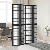Room Divider 4 Panels Black Solid Wood Paulownia - Side View