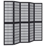 Room Divider 5 Panels Black Solid Wood Paulownia - Front View