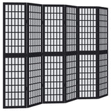 Room Divider 6 Panels Black Solid Wood Paulownia