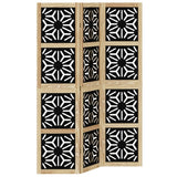 Room Divider 3 Panels Brown and Black Solid Wood Paulownia - Front View