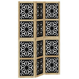 Room Divider 3 Panels Brown and Black Solid Wood Paulownia - Front View