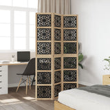 Room Divider 3 Panels Brown and Black Solid Wood Paulownia - Side View