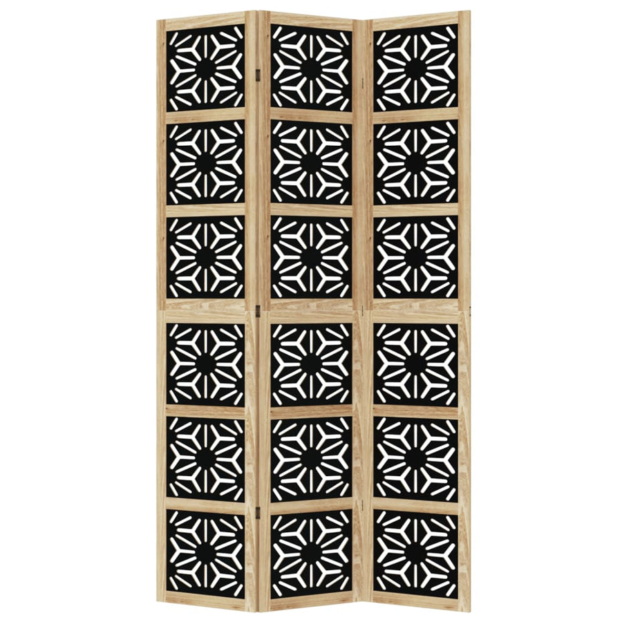 Room Divider 3 Panels Brown and Black Solid Wood Paulownia