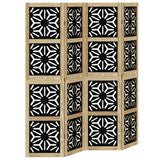 Room Divider 4 Panels Brown and Black Solid Wood Paulownia - Front View